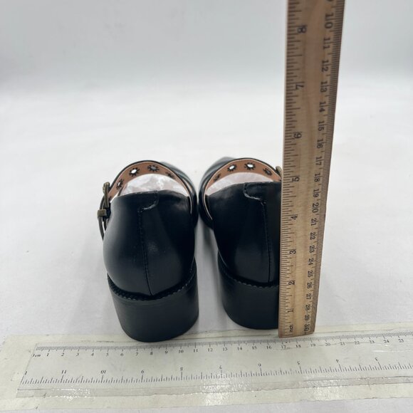 YDN Black Pumps Pointed Toe Mary Jane Chunky Heels Loafers Hollow Buckle Shoes - Picture 4 of 8